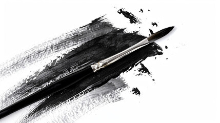 Black brush watercolor painting isolated on white background. - obrazy, fototapety, plakaty