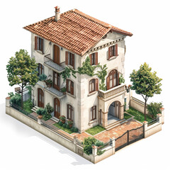 Isometric view of Italian house