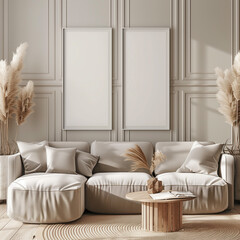 Mock-up frame, modern living room with white sofa