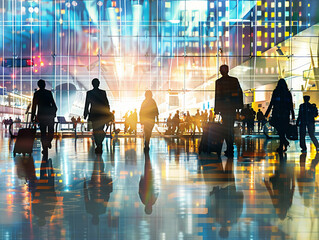 Business travel concepts feature professionals in airports hotels