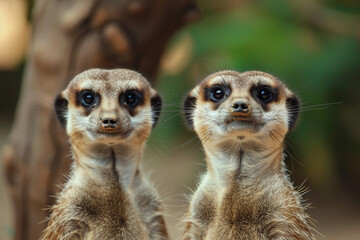 Fototapeta premium Curious meerkats stand alert