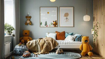 A bedroom with a bed, a lamp, and a few stuffed animals. The room has a cozy and welcoming atmosphere