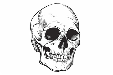 Hand drawn Skull Cartoon lines illustration on white background.
