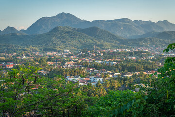 Fototapeta na wymiar Top view of the Luang Prabang cityscape, Luang Prabang City is a UNESCO World Heritage City
