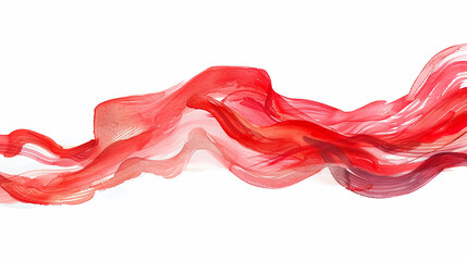 Red flowing lines watercolor painting isolated on white background.