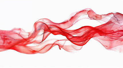 Red flowing lines watercolor painting isolated on white background.