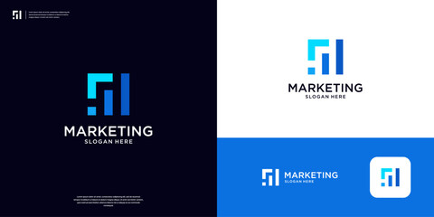 Geometric growth diagram logo design. Abstract digital marketing logo design vector.