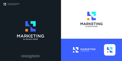 Modern digital marketing logo design. Geometric arrow logo with data symbol vector illustration.