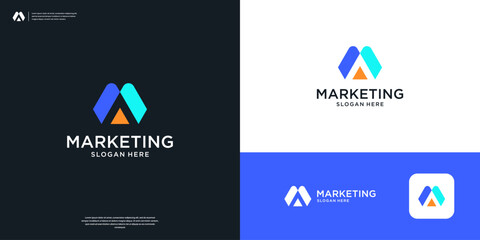 Letter A arrow marketing growth logo design.