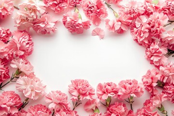 Frame made of carnation flowers. Pink floral banner with place for text.