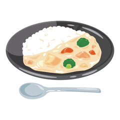 皿に盛られたクリームシチューライス