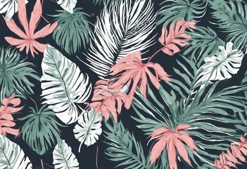 Naklejka premium 'Seamless drawn leaves tropical pattern hand'