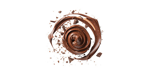 
chocolate, melting and broken into pieces, white background