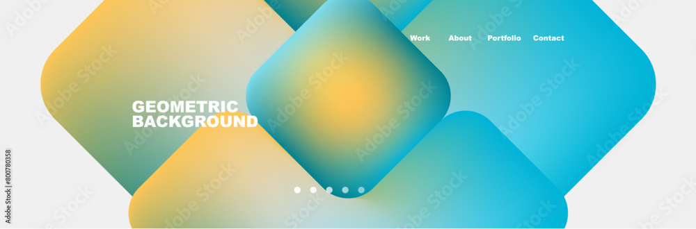Poster A symmetric pattern of blue and yellow squares on a white background resembling a geometric background, with elements of electric blue and circles