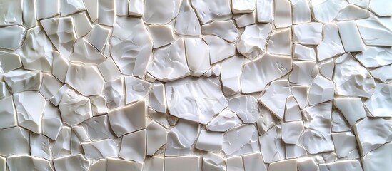 Obraz premium Several sheets of paper clutter a close-up image of a pristine white wall, displaying a scattered array of notes and documents