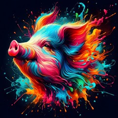 illustration of A pig with splashes of paint surrounding t-shirt design