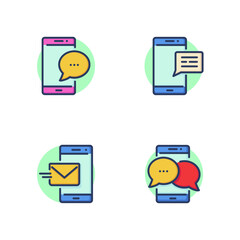 Cell phone messages line icon set. Notification on screen, smartphone new message, email, online chat. Using mobile phone, modern technology concept. Vector illustration for web design and apps