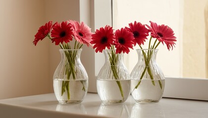 Floral Reflection: A Delicate Arrangement of Gerberas in a Mirrored Setting