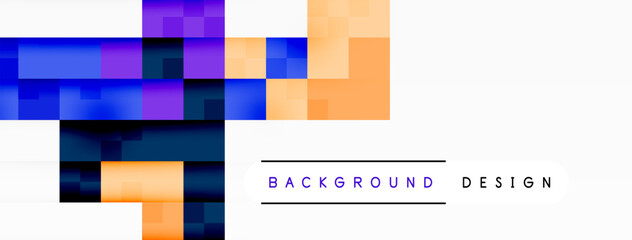 Colorfulness abounds in the geometric pattern of rectangles in shades of purple, violet, magenta, and electric blue on a white background