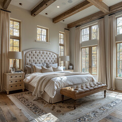 Luxury bedroom interior in a country house. Northwest, USA