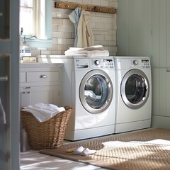 a washer and dryer, in an laundry room