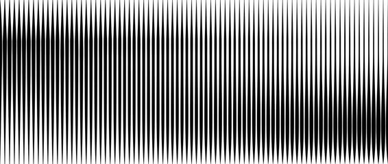 Obraz premium Line halftone gradient texture. Vibrating vertical gradation background. Repeated stripe pattern backdrop. Black parallel thin to thick stripe moire backdrop for overlay, print, cover. Vector