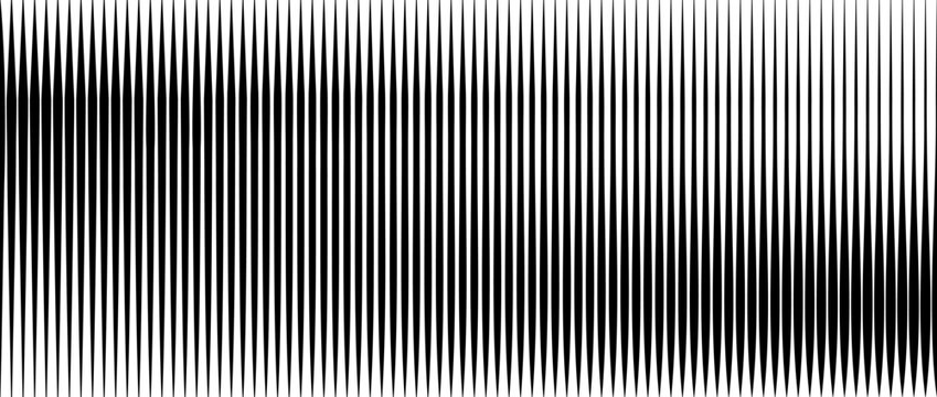 Line halftone gradient texture. Vibrating vertical gradation background. Repeated stripe pattern backdrop. Black parallel thin to thick stripe moire backdrop for overlay, print, cover. Vector