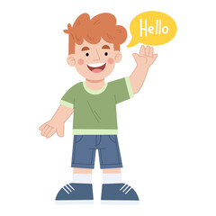 Boy says hello vector illustration