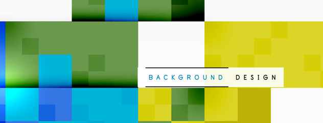 Vibrant background design featuring colorful squares in azure, yellow, and other tints and shades. The rectangles are parallel with a lively material property, creating a dynamic pattern
