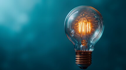 A light bulb illuminated on a block with space for text on a solid, impactful teal background, symbolizing innovation and ideas for business or educational concepts.