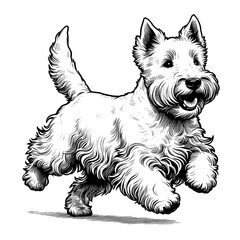 Cute Scottish Terrier dog in full-body, hand drawn sketch. Vector isolated on white background