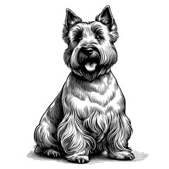 Cute Scottish Terrier dog in full-body, hand drawn sketch. Vector isolated on white background