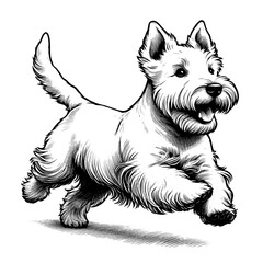 Cute Scottish Terrier dog in full-body, hand drawn sketch. Vector isolated on white background