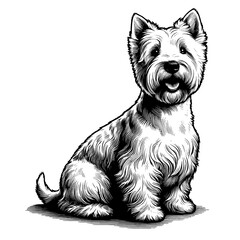 Cute Scottish Terrier dog in full-body, hand drawn sketch. Vector isolated on white background