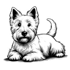 Cute Scottish Terrier dog in full-body, hand drawn sketch. Vector isolated on white background