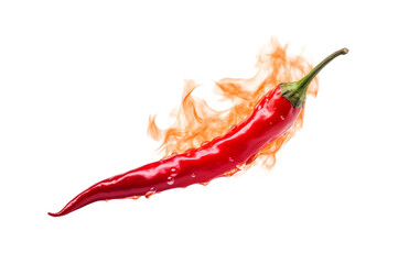 A fiery red chili pepper engulfed in flames, representing hot taste and spiciness on a transparent background. Generative AI