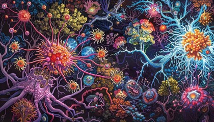 Surreal Neuroscape Colorful Blooming Neurons Showcase Brain Intricacy and Beauty