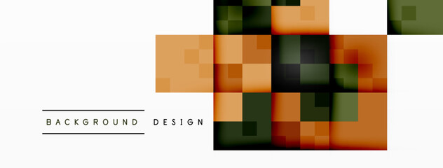A symmetrical pattern of colorful squares on a white background resembling wood flooring. The tints and shades of brown, orange, and rectangle shapes create a unique art piece with a fontlike design
