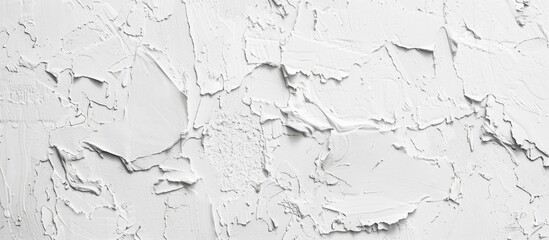 Close-up view of white paint flaking and peeling off a wall surface, revealing layers beneath