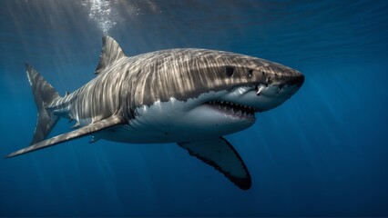 Great white shark with blue background