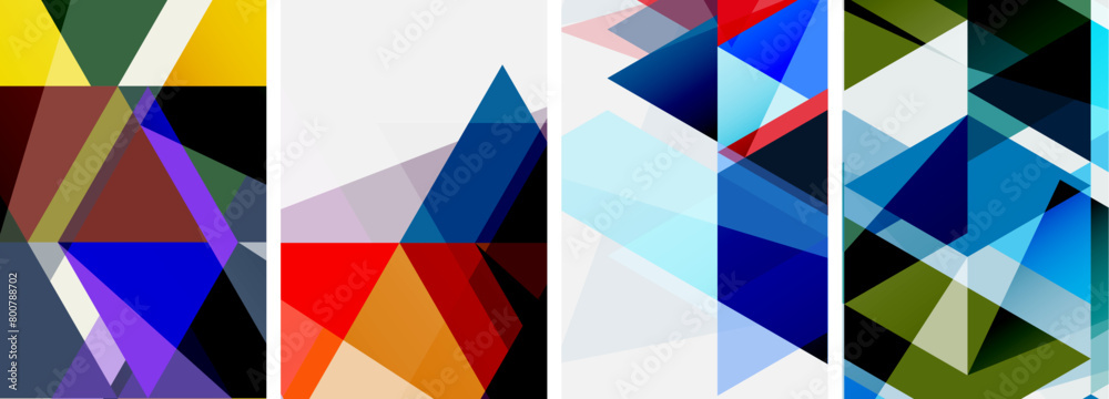 Aufkleber A product featuring a collage of four different colored triangles and rectangles on a white background, creating an artistic flag design with symmetrical patterns and parallel lines