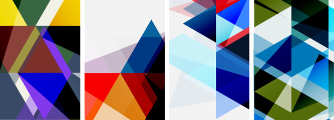 A product featuring a collage of four different colored triangles and rectangles on a white background, creating an artistic flag design with symmetrical patterns and parallel lines