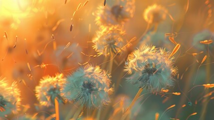 Dreamy and airy digital illustrations inspired by the magical and fleeting journey of dandelion seeds.. - Powered by Adobe
