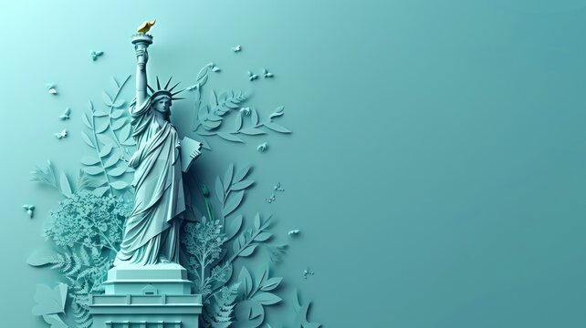 Statue of Liberty, Artistically depicted in a paper-cut  background. Happy 4th of July of Independent day for holiday celebrations. background. For USA Labor day celebration. With Happy Labor Day Week