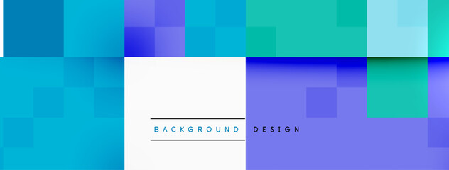Colorfulness with blue and green hues in rectangles on a white border background. Font in aqua and parallel squares in purple, violet, and magenta