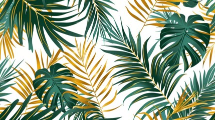 Tropical leaves and palm patterns, a seamless background with monstera leaves