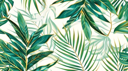 Tropical leaves and palm patterns, a seamless background with monstera leaves