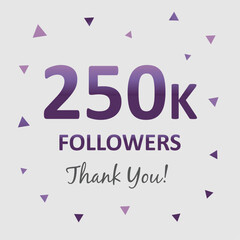illustration for 250k followers on social media. commemorative and thank you text. 250k followers design. vector art for social networks. number of followers.