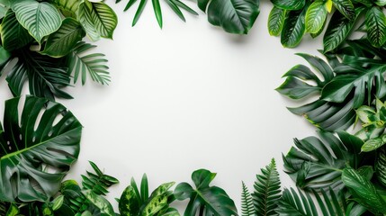 Fototapeta premium Green plants border a blank banner for text