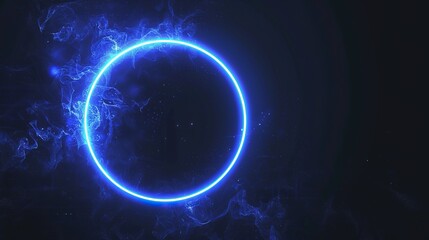 Future Neon Circles Abstract Light Effects on Dark Blue Background, Sleek Design Elements for Hi-Tech Branding and Advertising Concepts